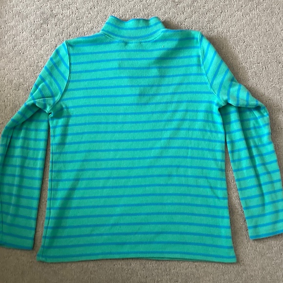 L.L. BEAN teal stripe quarter-zip cotton pullover, Medium. - Picture 4 of 7